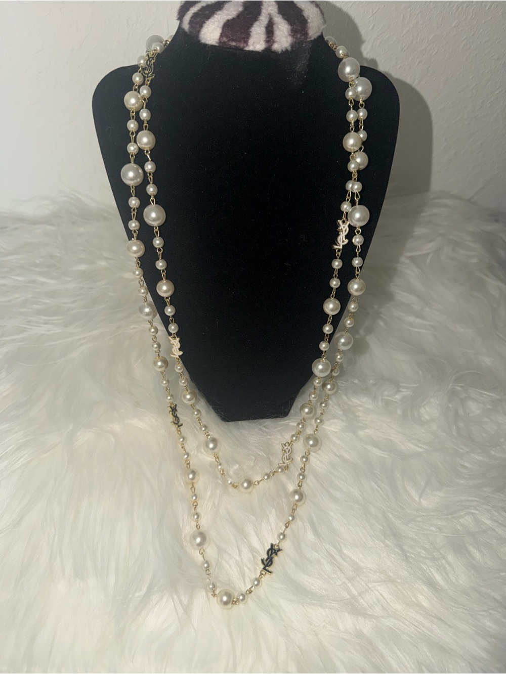 Layered Pearl Station Necklace in Ivory and Gold